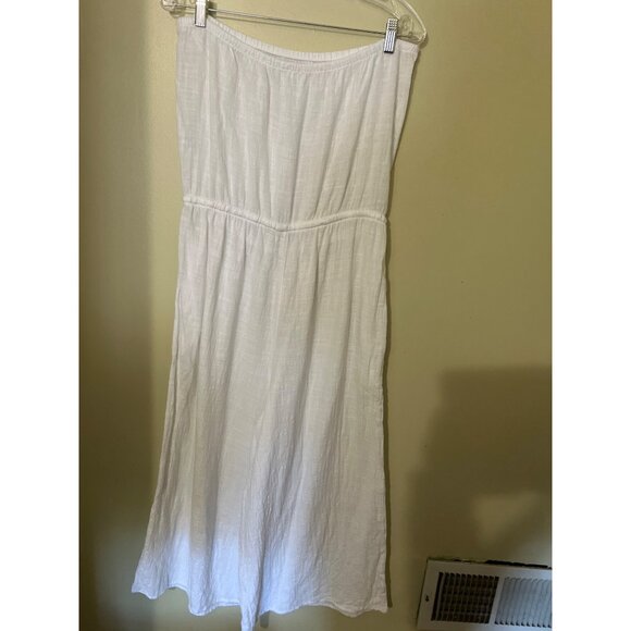 Arie Womens White Strapless Jumpsuit L Gauzy Pockets Beach Vacation Resort - Picture 7 of 16